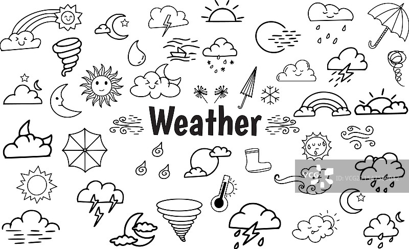 天气线条艺术涂鸦图片素材