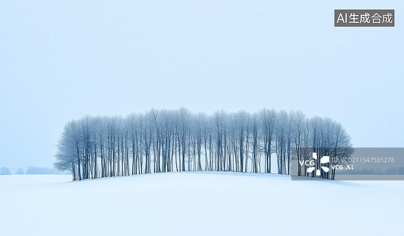 【AI数字艺术】一条被雪覆盖的道路，两旁是整齐排列的树木，树枝上挂满了霜冻，显得晶莹剔透。图片素材