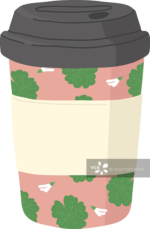 带叶子的一次性纸咖啡杯图片素材