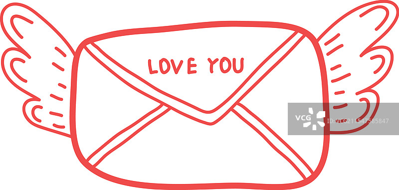 手绘信封，上面写着“我爱你”图片素材