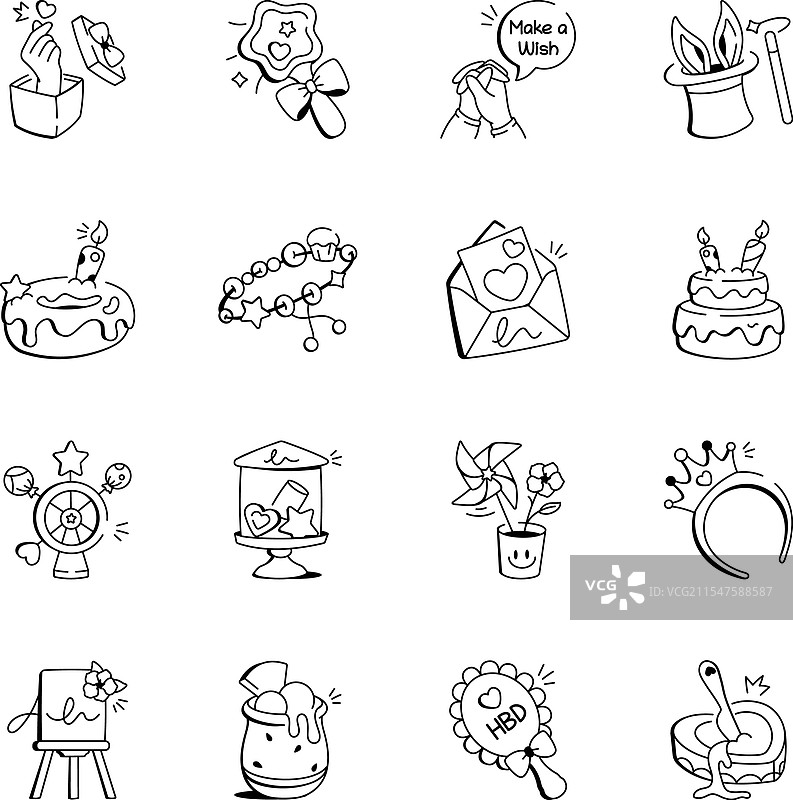 手绘生日配饰图标集合图片素材