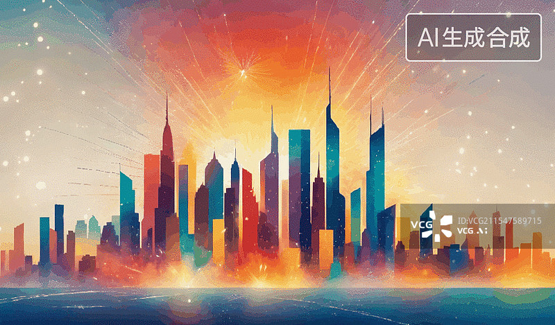 【AI数字艺术】未来都市的烟火盛宴图片素材
