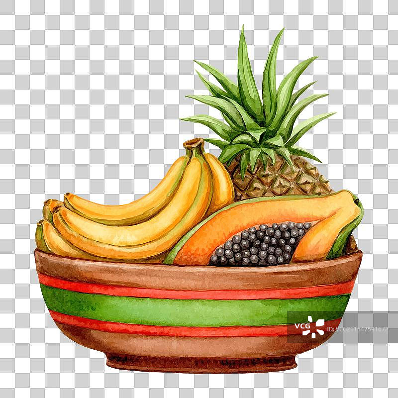 色彩缤纷的香蕉和菠萝新鲜水果拼盘图片素材