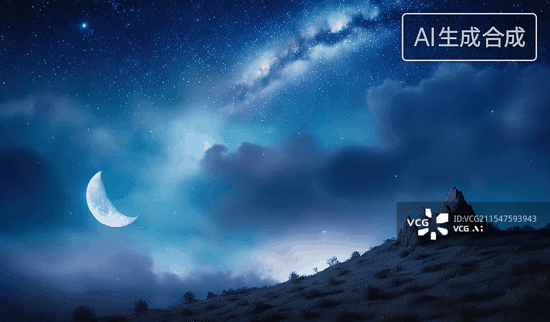 【AI数字艺术】夜空星月图片素材