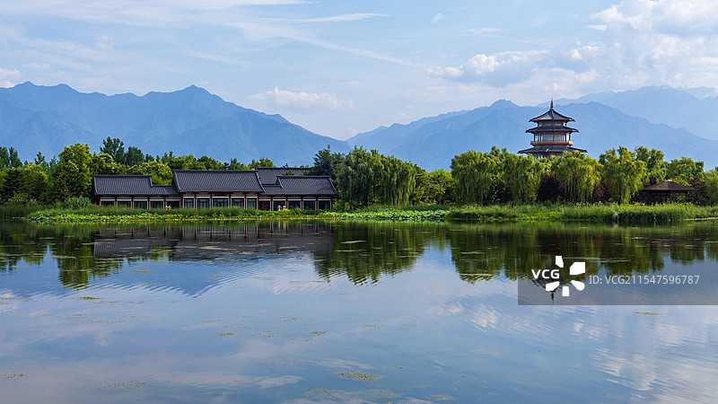 西安鄠邑区渼陂湖图片素材