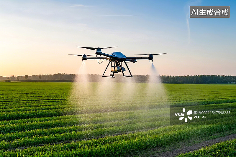 【AI数字艺术】农田内喷洒农药的无人机图片素材