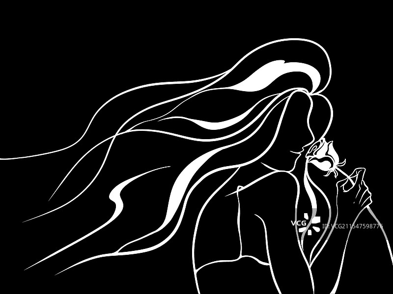 情人节女人拿着玫瑰花扁平插画图片素材