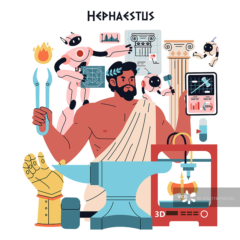 奥林匹克神祇的协同人工智能平面设计图片素材