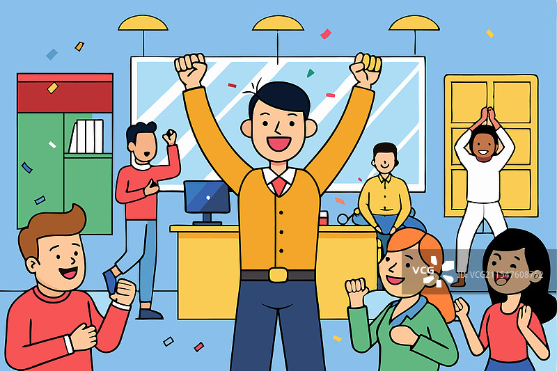 一群同事庆祝成就图片素材