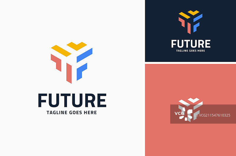 字母F彩色方块立体结构标志图片素材