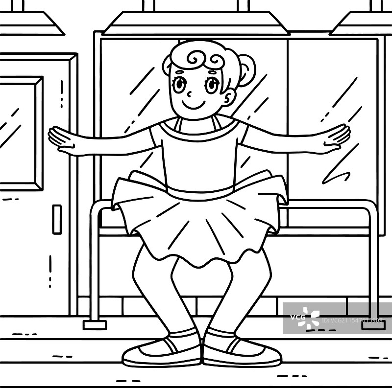 芭蕾舞者在下蹲的儿童涂色页图片素材