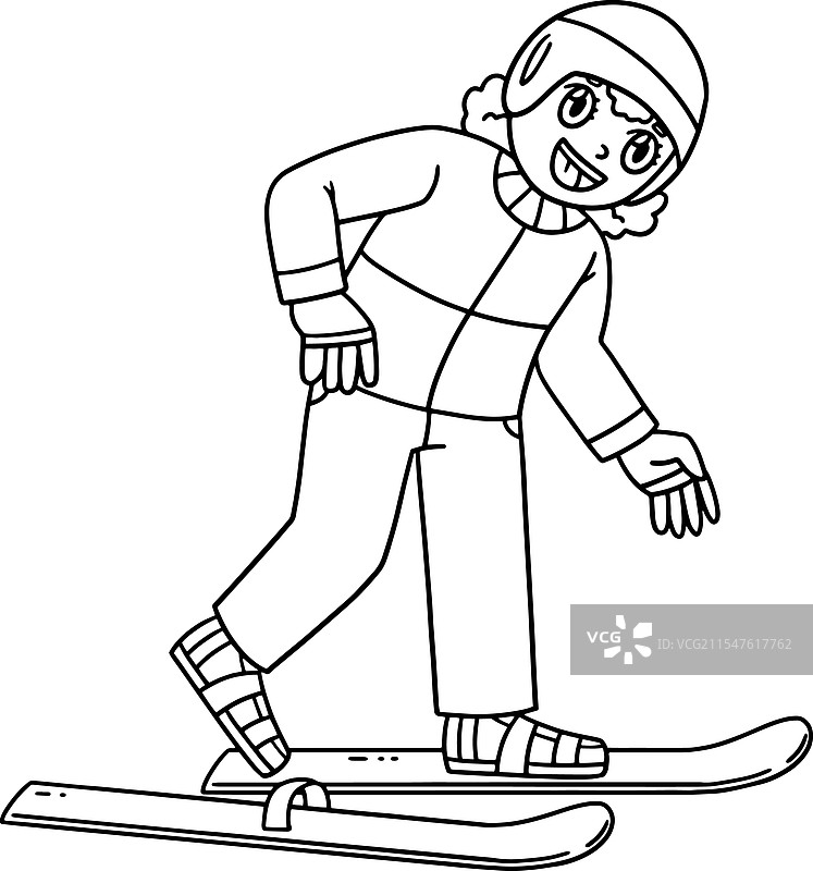 穿着滑雪板的女孩，独立上色图片素材