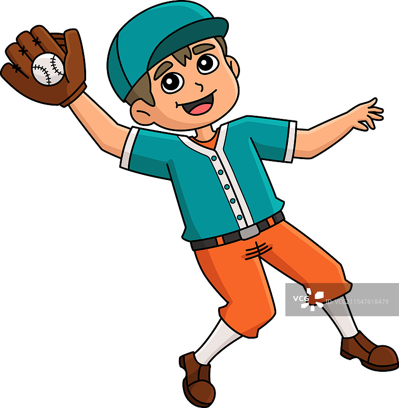 卡通剪贴画中的棒球外野手接球图片素材
