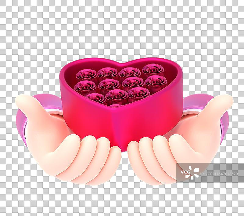 3D渲染情人节捧着玫瑰礼盒免抠设计元素图片素材