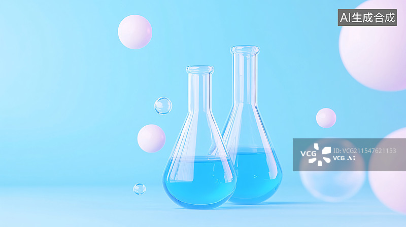 【AI数字艺术】化学实验玻璃杯的3D插画图片素材