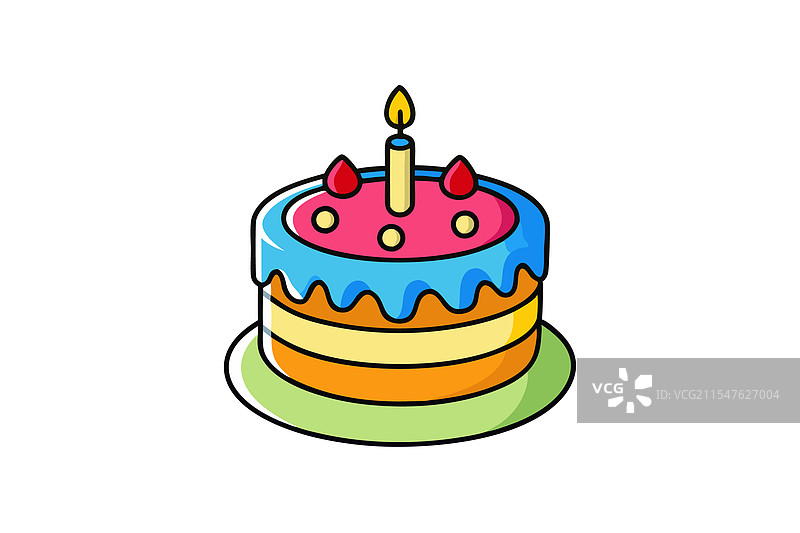 色彩缤纷的卡通生日蛋糕，配有鲜艳的糖霜图片素材