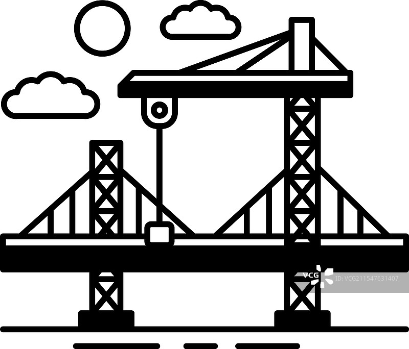 一台大型起重机正在将一个大物体吊起。图片素材