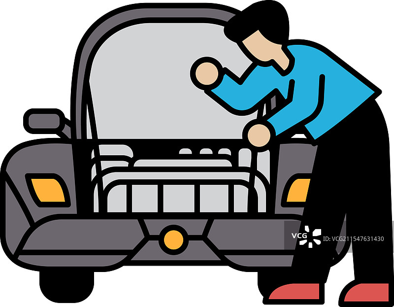 一个男人正在修理汽车发动机图片素材