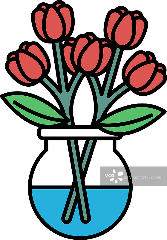 一个装有五朵红花的花瓶图片素材