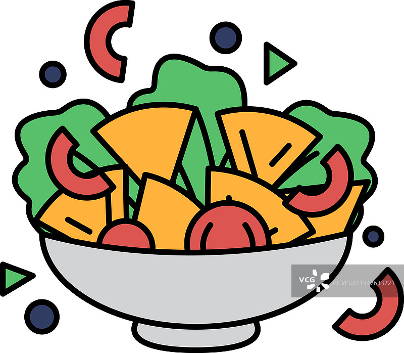 一个装满食材的沙拉碗的卡通画图片素材