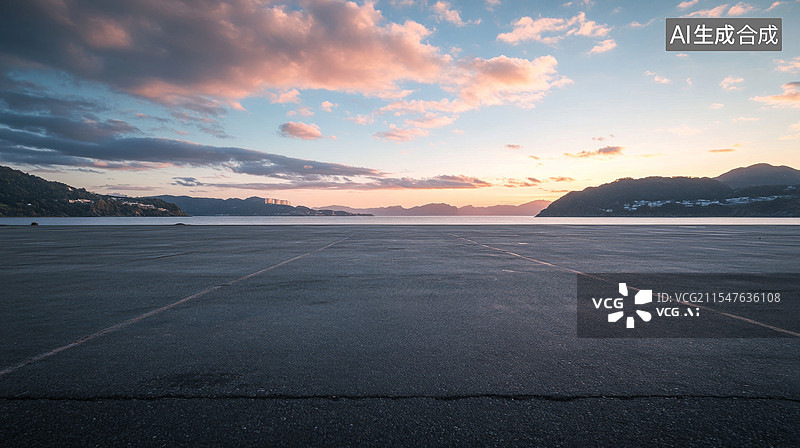 【AI数字艺术】落日海峡地平线广场停车场背景图片素材