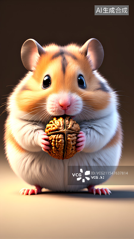 【AI数字艺术】毛茸茸的卡通小仓鼠，抱着坚果在吃图片素材