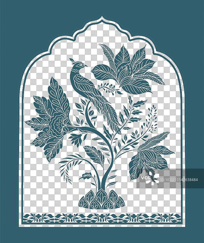 鸟儿栖息在树枝上，莫卧儿风格的装饰性 ornamental图片素材