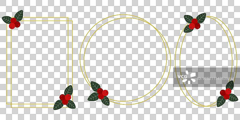 金色框架装饰着冬青和浆果，营造节日气氛图片素材