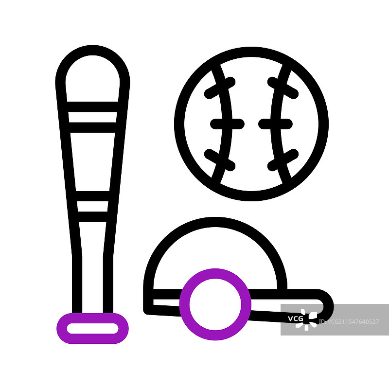 棒球装备图标：球棒、球和帽子运动图片素材