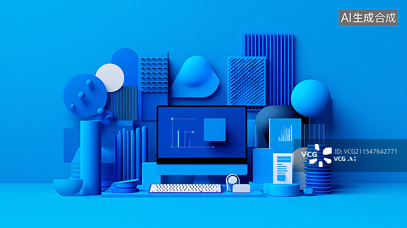 【AI数字艺术】可爱风格的电脑图标三维渲染场景插画图片素材