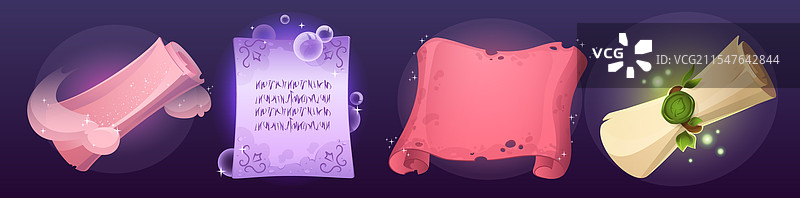 魔法羊皮纸卷轴套装图片素材