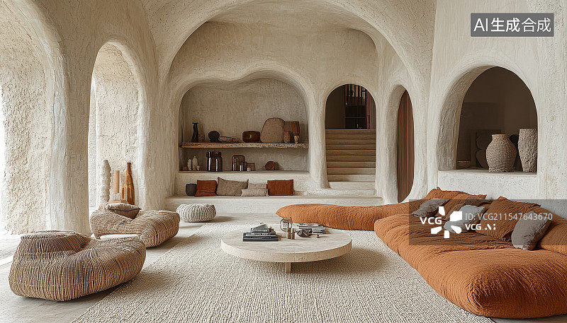 【AI数字艺术】豪华酒店会所会客厅复古风格极简主义室内空间住宅建筑设计图片素材