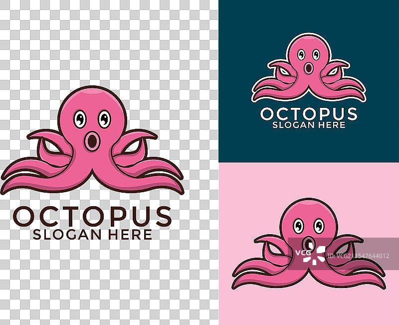 可爱的章鱼吉祥物标志设计，萌趣的鱿鱼和克拉肯图片素材