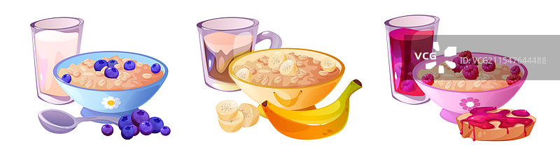 早餐谷物组合，孤立在白色背景上图片素材