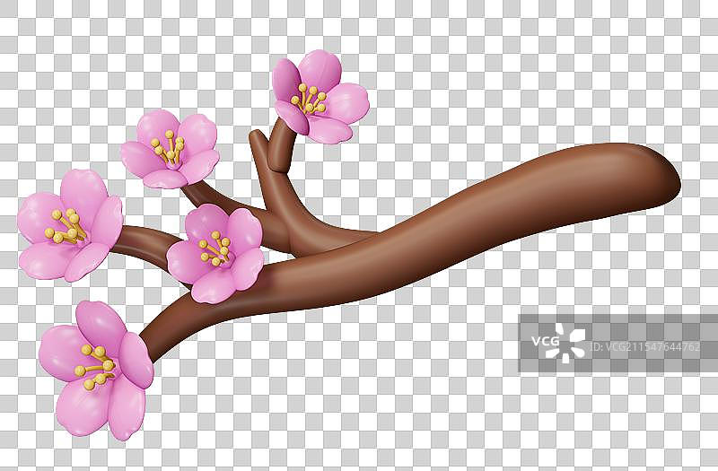 春天桃花花朵花卉3D卡通插画元素图片素材