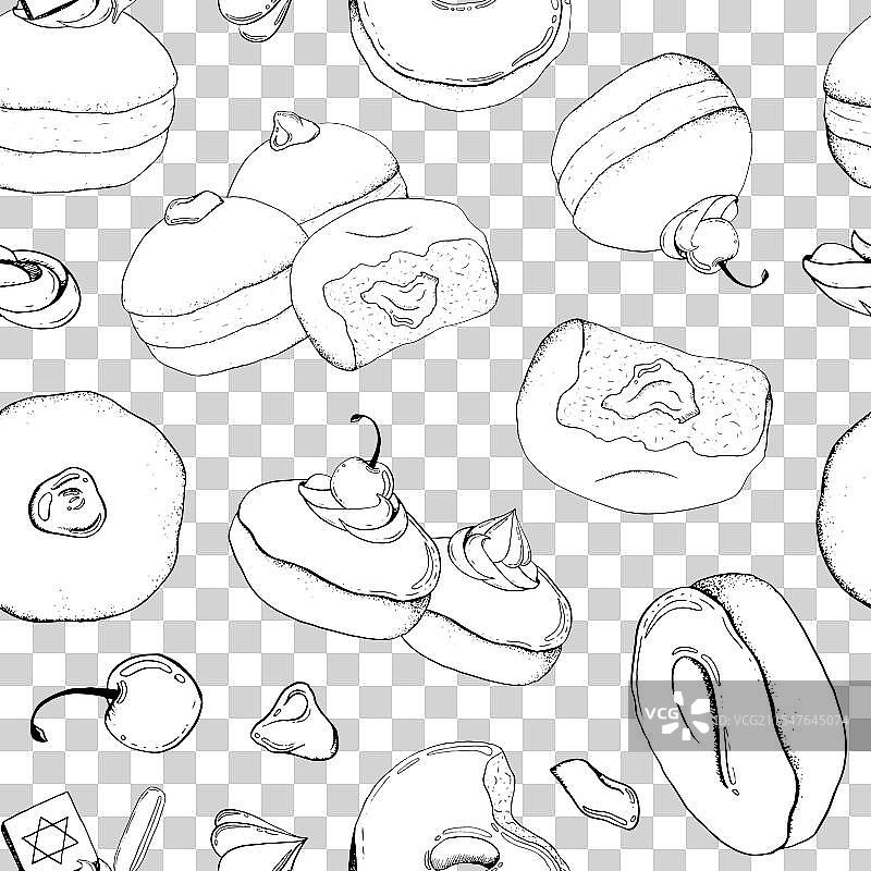 黑白色的光明节甜甜圈无缝图案图片素材