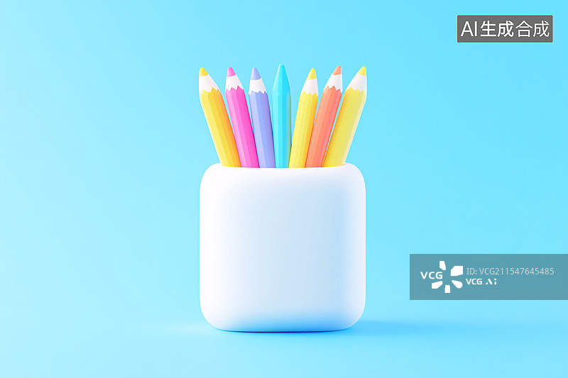 【AI数字艺术】彩色铅笔的学习办公三维场景插图图片素材