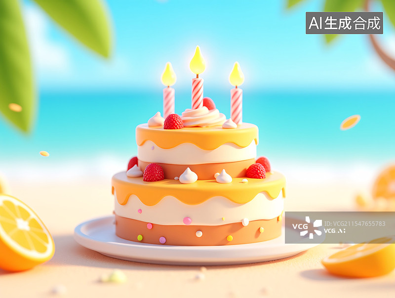 【AI数字艺术】生日蛋糕3D渲染周年纪念日庆祝活动素材图片素材
