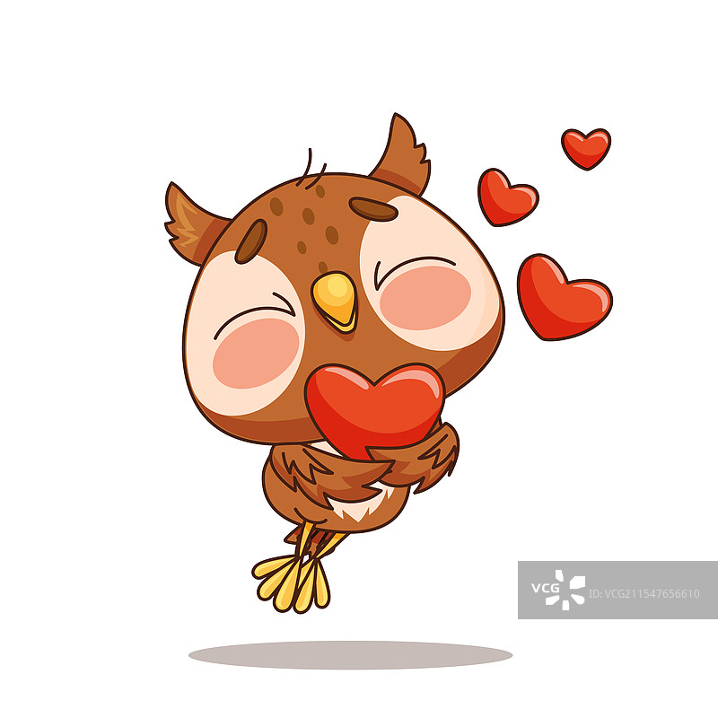 一只可爱的卡通猫头鹰被爱心包围图片素材