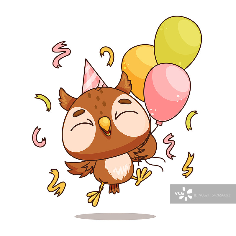 一只快乐的卡通猫头鹰快乐地被...围绕着图片素材