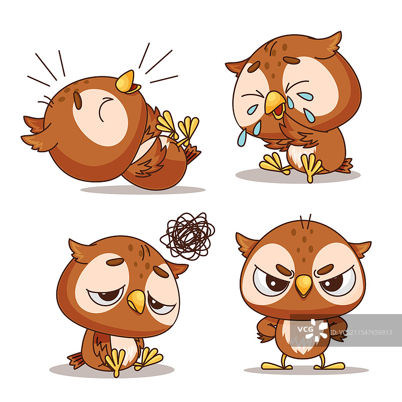 色彩斑斓的卡通猫头鹰展现出愉悦的情感范围图片素材