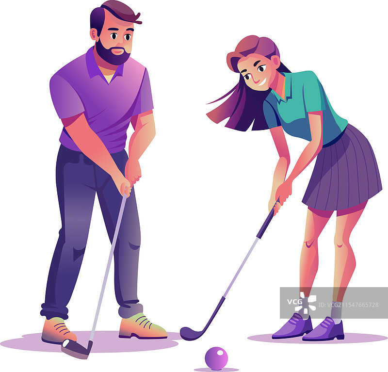 男子正在给女子教授高尔夫课程图片素材