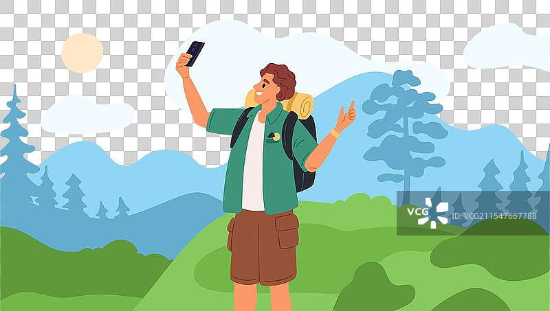 游客自拍，男士正在拍照图片素材