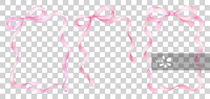 粉色水彩丝带框架套装图片素材