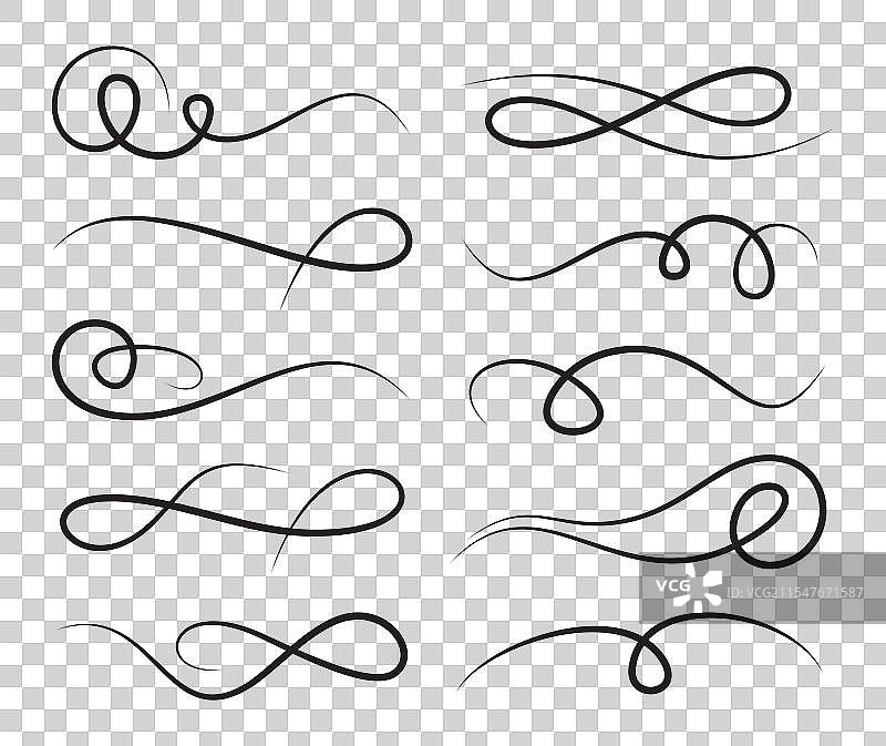 手绘的卷曲书法笔触图片素材