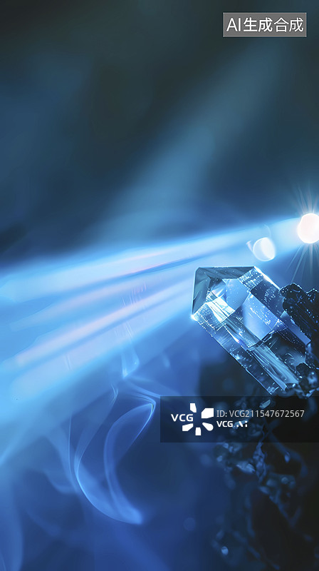 【AI数字艺术】数码科技蓝色光线棱镜海报背景图片素材