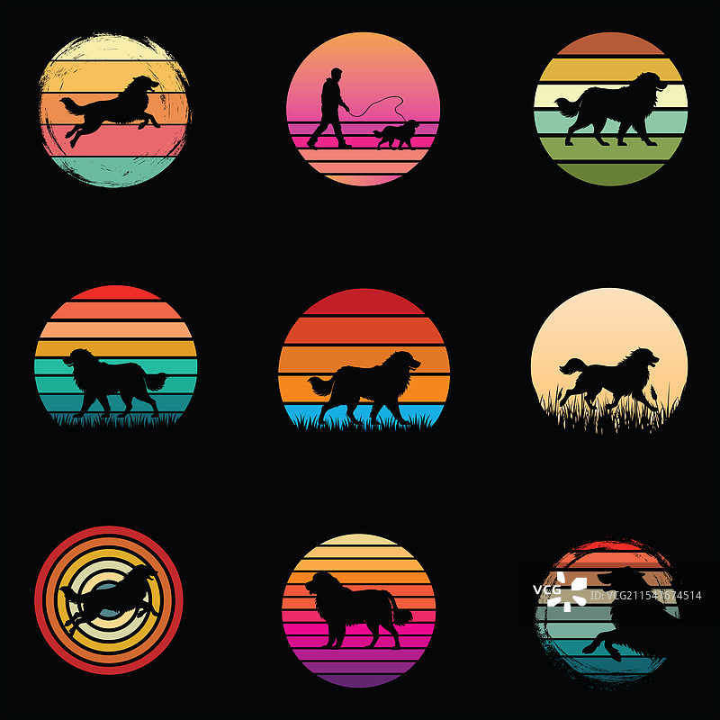 莱昂伯格犬日落复古套装图片素材