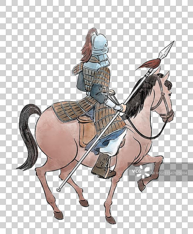 一个骑马的古代将军手绘历史人物插画元素图片素材