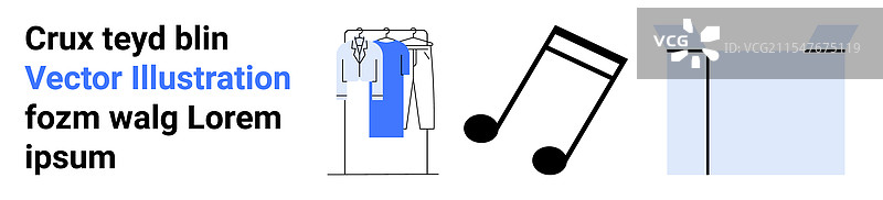 带有悬挂衬衫的衣架和音乐符号图片素材