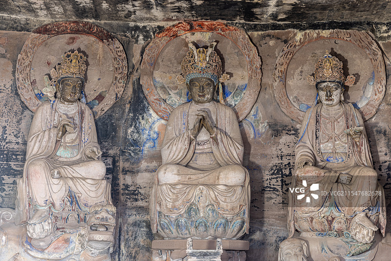安岳石窟 宋代 华岩洞 华严三圣图片素材